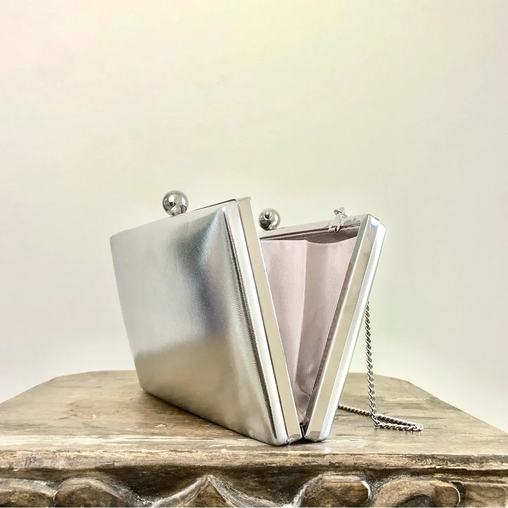 EVER NEW Handbag Silver Pink Clutch Bridal Bridesmaid Wedding Formal Dressy - Picture 3 of 16